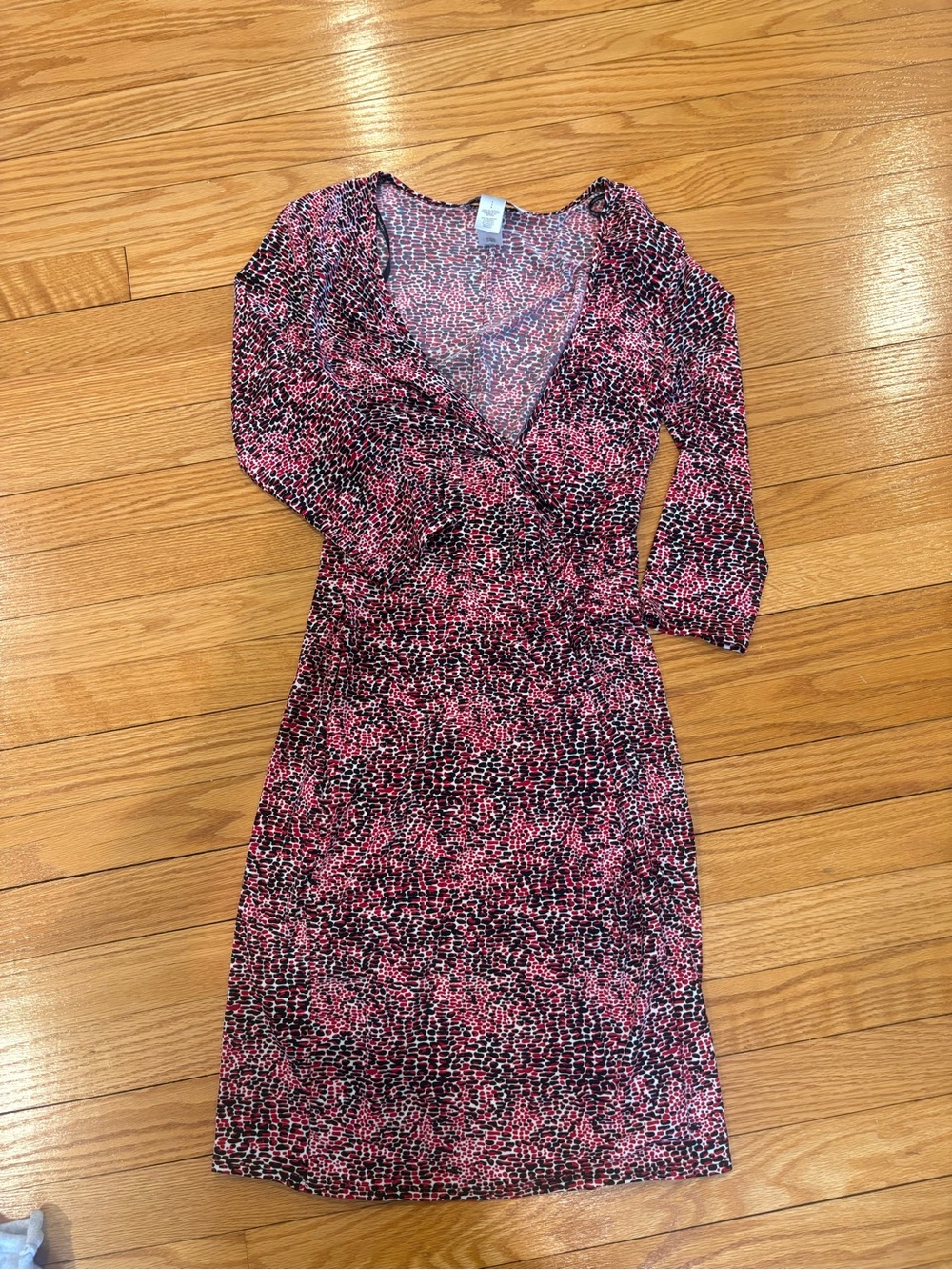 Laundry by Design Pink and Black Printed Midi Wrap Dress